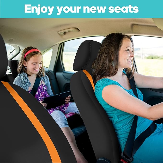 FH Group Car Seat Covers Front Set in Cloth -Car Seat Covers for Low Back Car Seats with Removable Headrest,Universal Fit,Automotive SeatCovers,Washable Car SeatCover for SUV,Sedan,Van Orange