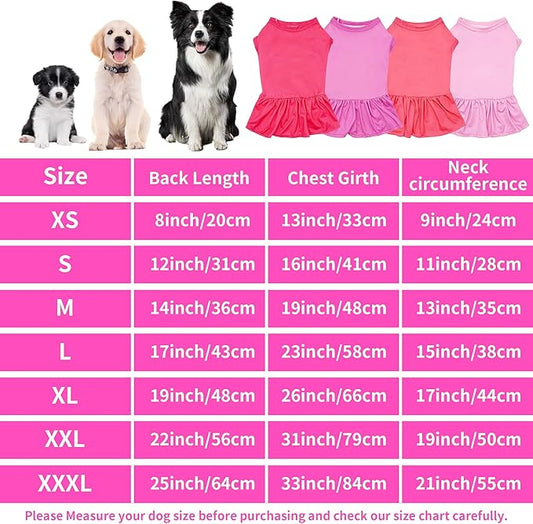 4PCS/Pack Dog Dresses Shirts Pink for Small Dogs Girl Female Purple Red Puppies Doggies Kittens Skirts Spring Summer Clothes Pet Apparel Cat Sundress Stretchable Outfit S