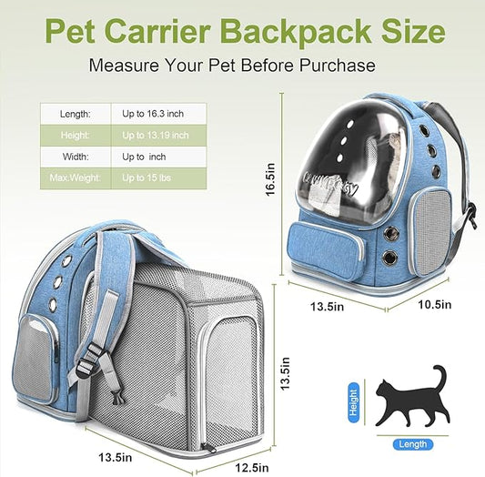 Cawypety Expandable Cat Backpack,Cat Bubble Backpack Carrier for Carrying Cats, Pets and Small Dogs,Airline-Approved,Designed for Travel, Hiking, Walking,Car (Blue