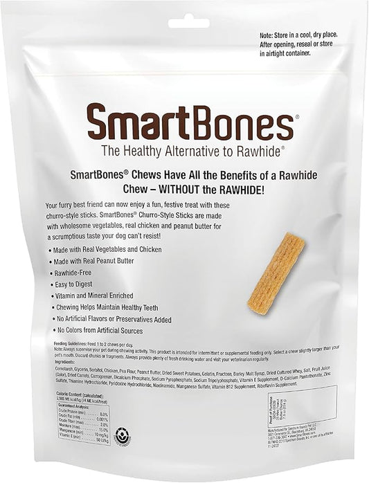SmartBones Churro-Style Mini Sticks 28 Count, Made with Real Peanut Butter, Rawhide-Free Chews for Dogs