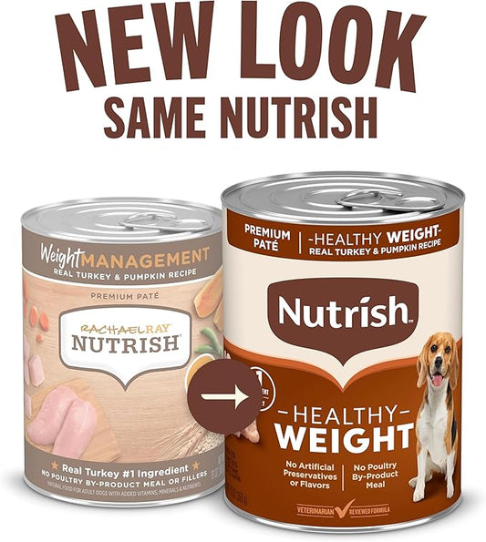 Nutrish Rachael Ray Weight Management Wet Dog Food Premium Paté Real Turkey & Pumpkin Recipe,13 oz. Can,(Pack of 24)