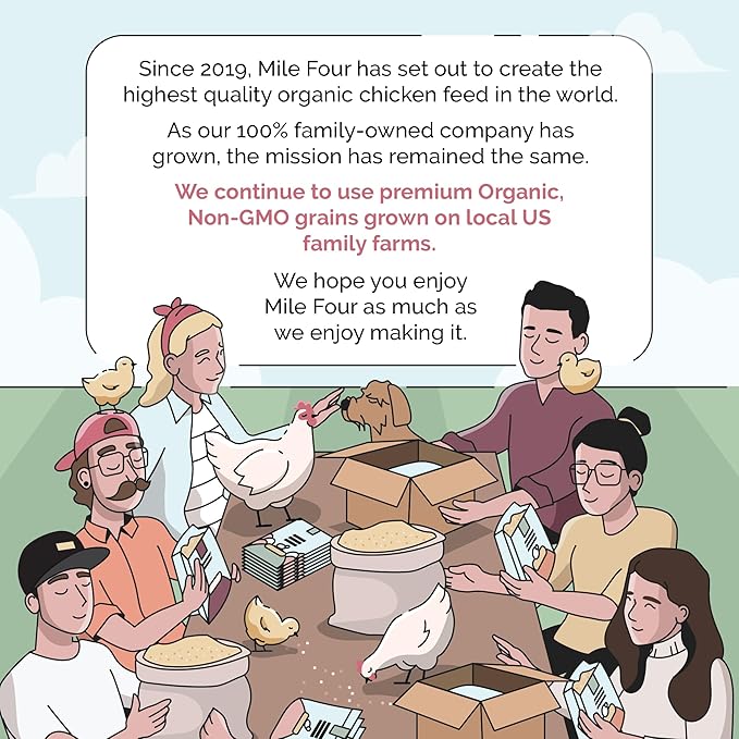 Mile Four Organic Chicken Feed (23 lbs) Grower Pellet, Non-GMO, USA Grown, 18% Protein, Corn-Free, Soy-Free, Non-Medicated Feed for Chickens
