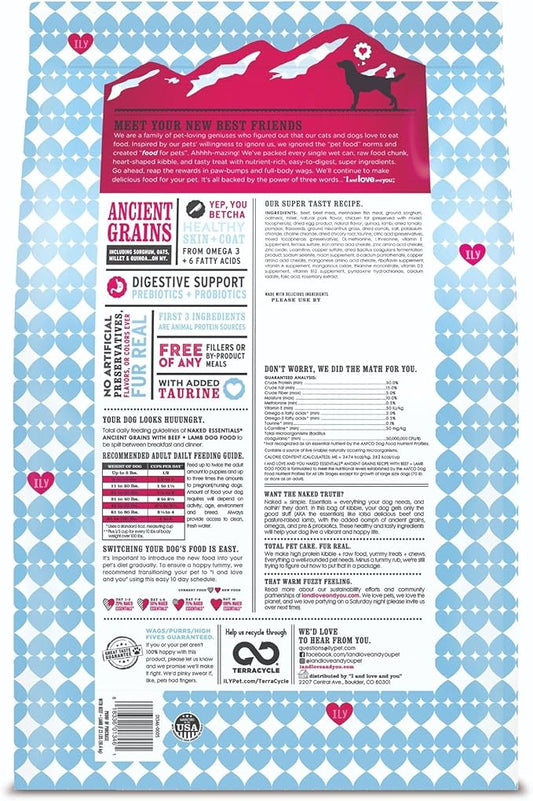 I and love and you Naked Essentials Ancient Grains Dry Dog Food - Lamb + Beef - High Protein, Real Meat, No Fillers, 23lb Bag