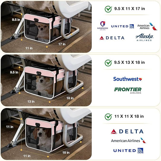 Lekereise Top-Expandable Pet Carrier 17x11x9.5 Inch Alaska Hawaiian Airline Approved Soft Sided Underseat to 12lbs Travel Carriers for Small Cats and Dogs with Locking Safety Zippers Anti-Scratch Mesh