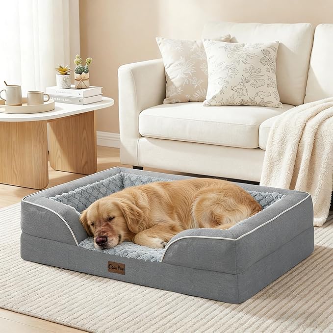 Orthopedic Dog Beds for Extra Large Sized Dogs, Waterproof Memory Foam XL Pet Bed with Sides 42x30Inch, Non-Slip and Egg-Crate Foam Big Dog Couch Bed with Removable Washable Cover, Grey