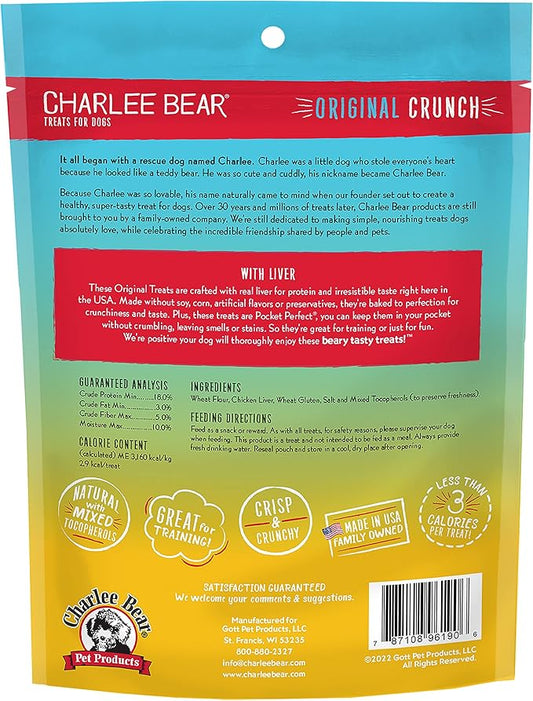 Charlee Bear Original Crunch Dog Treats, Chicken Liver, 16 Ounce Resealable Bag, Low Calorie Training Treats for Dogs, Limited Ingredient, Healthy, Crunchy Dog Snacks, Made in USA (Pack of 2)