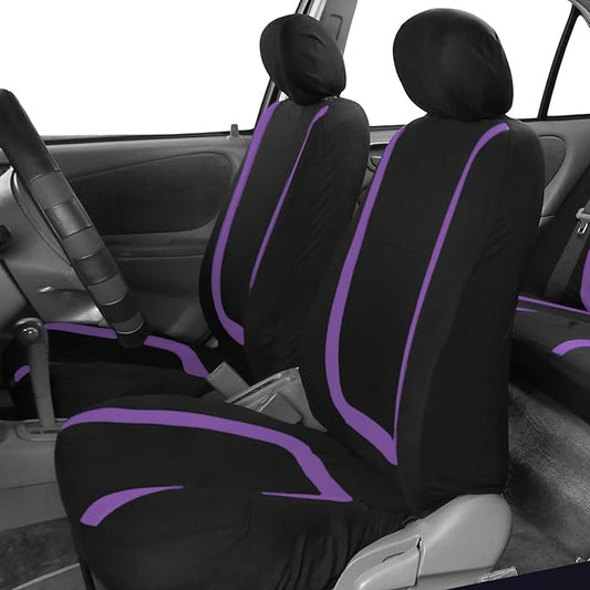 FH Group Car Seat Covers Full Set Cloth - Universal Fit Automotive Seat Covers, Low Back Front Seat Covers, Solid Back Seat Cover, Washable Car Seat Cover for SUV, Sedan and Van Purple