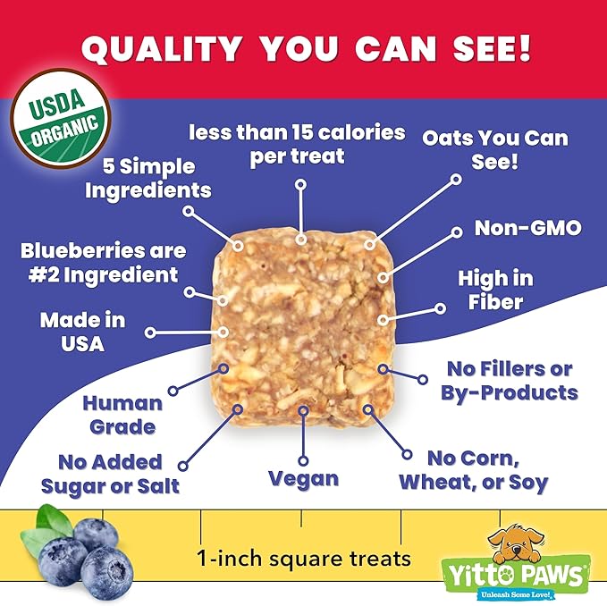 Organic Dog Treats – Crunchy, Blueberry & Peanut Butter Training Dog Biscuits – Vegan, Human-Grade, No Sugar Added – Healthy, All Natural – Made in USA, (8 oz)