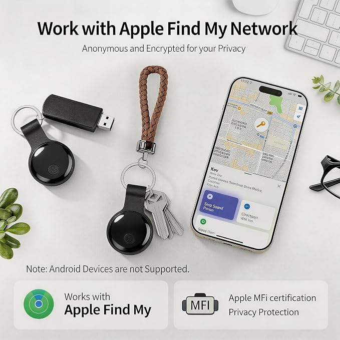 GPS Tracker for Dogs & Cats, No Monthly Fee, No SIM Card, Real-Time Positioning & Smart Anti-Lost Alerts,Mini Waterproof Drop-Proof Pet Tracker,Long Battery Life,for iOS Find My【Apple MFi Certified】 