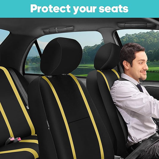 FH Group Car Seat Covers Front Set in Cloth for Low Back Car Seats with Removable Headrest, Universal Fit, Automotive Washable for SUV, Sedan, Van Yellow