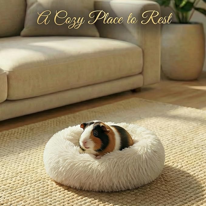 Tiny Dog Bed 11.8 Inch for Extra Small Dogs,Washable Puppy Bed,Soft Faux Fur Calming Donut Bed for Chihuahua Yorkie Maltese Pomeranian,Beige