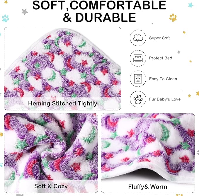 Reginary 4 Pcs Waterproof Guinea Pig Blankets Washable Small Animal Fleece Bedding Guinea Pig Cage Liners Reusable Training Pads Pet Pee Pad Sleep Mat for Hamster(Moon Star Pattern,12 x 12 Inch)