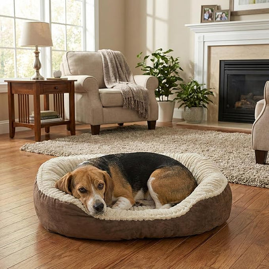 SPOT Sleep Zone Faux Suede Carved Plush Lounger, Cuddler, Napper Dog Bed - Fabric Bottom - 32X25 Inches/Chocolate/Attractive, Durable, Comfortable, Washable