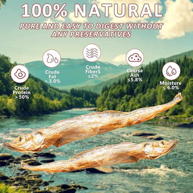 Freeze Dried Capelin with Roe Dogs Treats, Whole Fish for Dog & Cat - Single Ingredient, High Protein, Rich in Omega 3 for Skin & Coat Health, Grain-Free, Wild-Caught (6.4 oz)