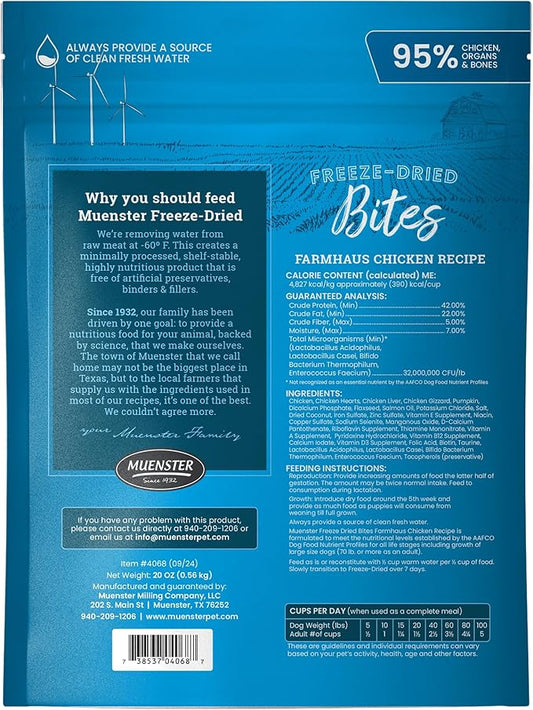 Muenster Freeze Dried Chicken Bites - Dog Food, Treat, Mixer or Topper (20oz) - Grain Free.
