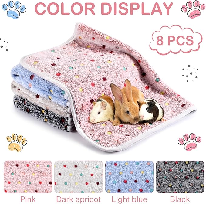 Tudomro 8 Pcs Guinea Pig Blankets Washable Small Pet Fleece Bedding Cage Liners Double Sided Pet Reusable Sleep Mat Pad Cover for Ferret Chinchilla Furniture Protection(Dot,47 x 24 Inch)