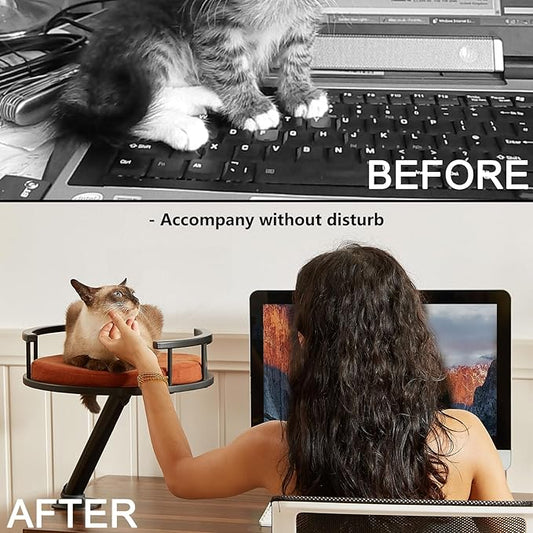 Cat Desk Bed - Desktop Attachment Cat Perch for Home Office, Spinnable Indoor Mounted Desk Bed, Elevated Nest for Work, Kitten Furniture Accessories(Black)
