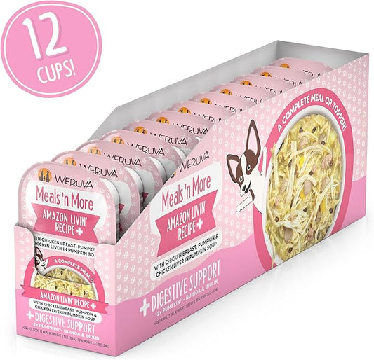 Weruva Meals 'n More Natural Wet Dog Food, Amazon Livin' Plus Digestive Support, 3.5oz Cup (Pack of 12)
