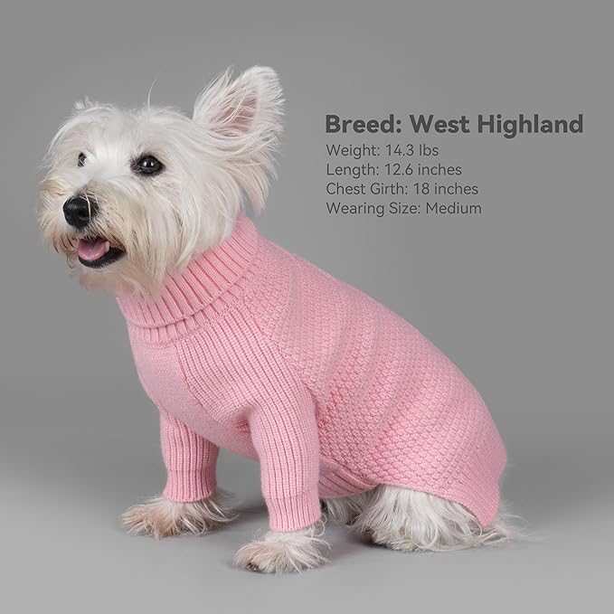 cyeollo Turtleneck Dog Sweater Soft Knitwear Pullover Sweaters with Long Sleeves Pet Clothes for Cold Weather Pet Small Dog Sweaters,Pink, XL