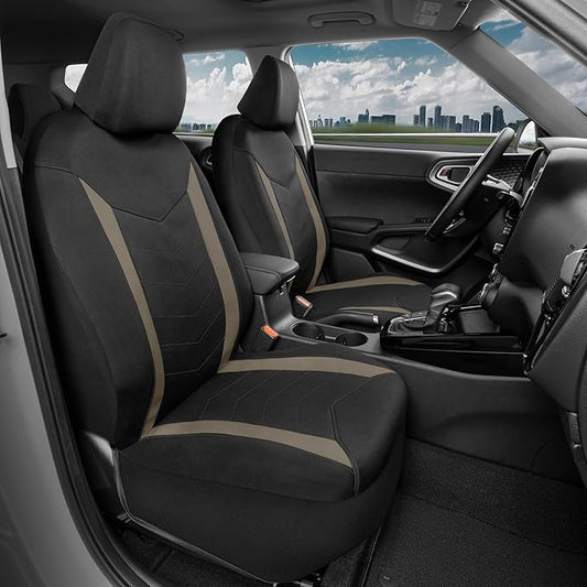 Motor Trend Neoprene Waterproof Seat Covers for Cars, Trucks, & SUV – Black & Beige Automotive Interior Protectors - Rear Split Bench Protector for Kids Dogs & Pets – Forros para Asientos de Carro