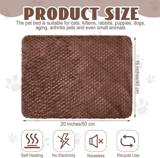 Drydiet 4 Pcs Self Heating Cat Pad Self Warming Cat Bed Dog Heating Pad Washable Thermal Pet Mat for Indoor Outdoor Pet 16 x 20 Inch Removable Non Slip(Coffee)