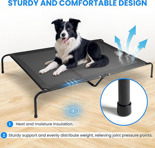 Simple Deluxe Cooling Elevated Dog Bed, Raised Portable Dog Cots Beds No-Slip Feet Durable Portable Indoor & Outdoor Pet Hammock Bed, 60x37x9 Inch, Black