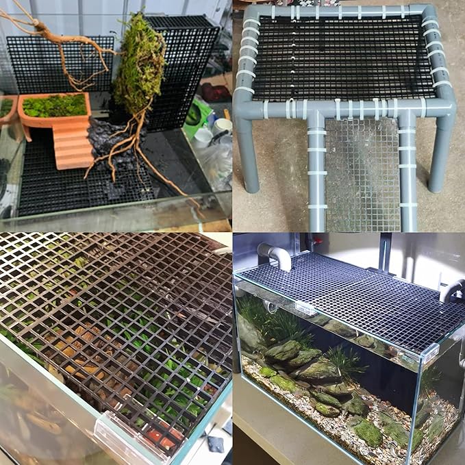 Aquarium Fish Tank Bottom Isolation 8 Pcs, Plastic Egg Crate Grid Divider Tray Egg (S 8pcs Black)