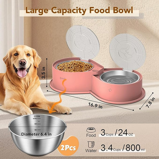 Newget Stainless Steel Dog Bowl Set with Lids, 304 Metal Dual Food & Water Bowls for Dogs & Cats, Large Capacity Pet Feeder with Cover Keeps Food Fresh, Anti-Skid Dog Dish for Small/Medium/Large Pets