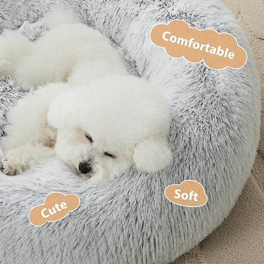 WNPETHOME Donut Dog Beds Large Sized Dog,Anti-Anxiety Caming Large Pet Bed,Fluffy Faux Fur Plush Puppy Bed,Warming Cozy Soft Round Bed for Pet, Cat Cuddler Cushion