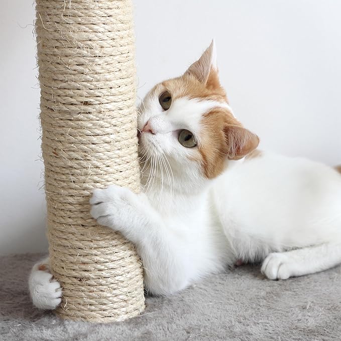 PETMAKER Cat Tree Condo 3 Tier with Condo and Scratching Posts, 37.5", Brown and Tan