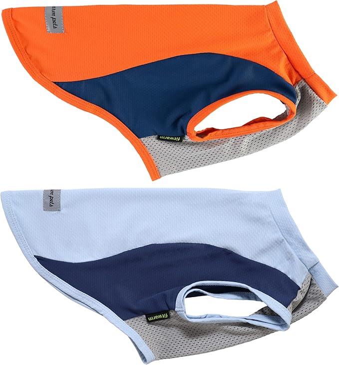 Fitwarm 2 Pack UPF 50+ UV Sun Protection Dog Shirt, Quick Dry Summer Dog Clothes for Small Dogs Boy Girl, Reflective Label, Lightweight Breathable Cooling Vest, Pet Cat Outfit, Orange, Blue, Medium