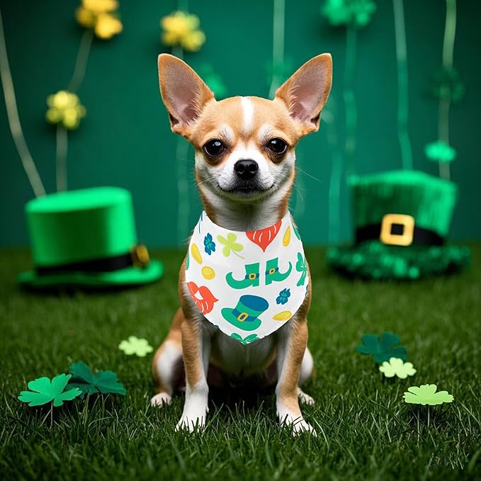 St Patricks Day Dog Bandanas for Small Dogs Breed 7 Pcs Stitching Edge Shamrocks Dog Bandanas Adjustable Scarves Grooming S