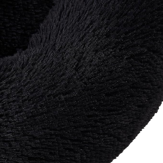 Dog & Cat Bed: Round Faux Fur Pet Bed - Plush, Cozy, & Calming Donut Bed for Medium Pets - Soft & Comfortable Sleeping Cushion for Napping & Lounging, 23" Round, Black