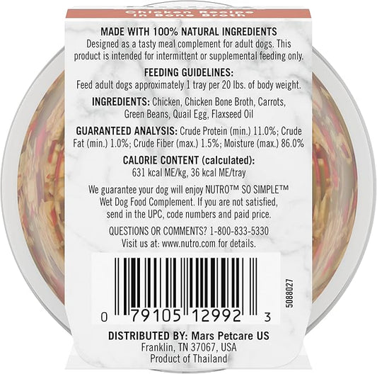 Nutro So Simple Wet Dog Food Meal Complement, Dog Food Toppers Chicken Recipe in Bone Broth, 2 oz. Trays (10 Count, Pack of 1)