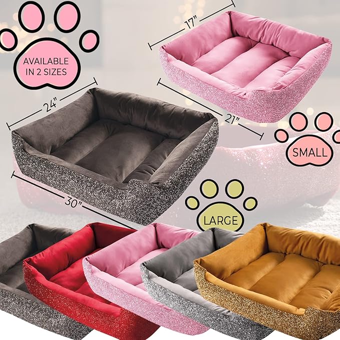 Sparkles Home Pet Bed, Sparkling Rhinestones, Soft, Comfortable Velvet, for Lounging Dogs, Cats, Pets, Charcoal, Large, Sold Individually