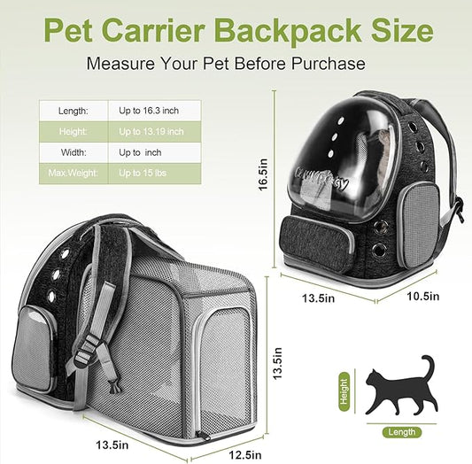 Cawypety Expandable Cat Backpack,Cat Bubble Backpack Carrier for Carrying Cats, Pets and Small Dogs,Airline-Approved,Designed for Travel, Hiking, Walking,Car (Black