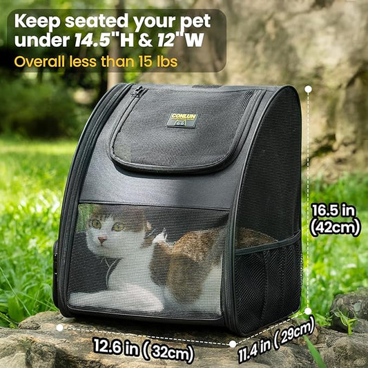Conlun Cat Backpack Carrier for Small Dogs and Cats Fit Up to 15 Lbs,Small Dog Backpack, Foldable with 3-Side Mesh Windows, Pet Carrier for Travel & Hiking Friendly,Black