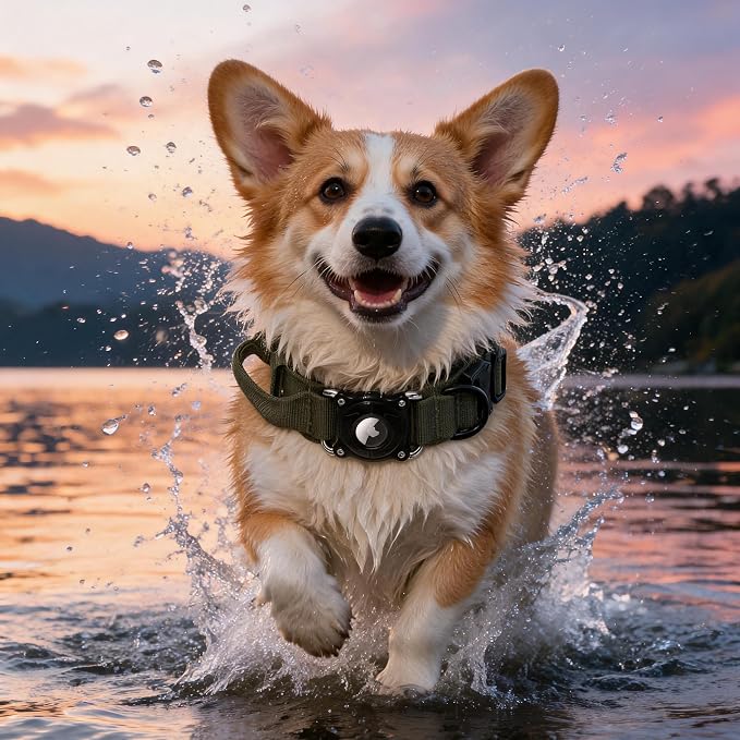 AirTag Dog Collar with QR Code, Tactical Waterproof AirTag Holder, Smart No-App ID Tag for Lost Pet Recovery, Padded Comfort for Medium and Large Dogs (Green,M)