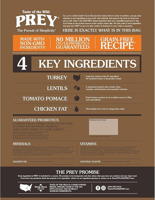 Taste of the Wild Prey Turkey Limited Ingredient Recipe Dry Dog Food 25 lb