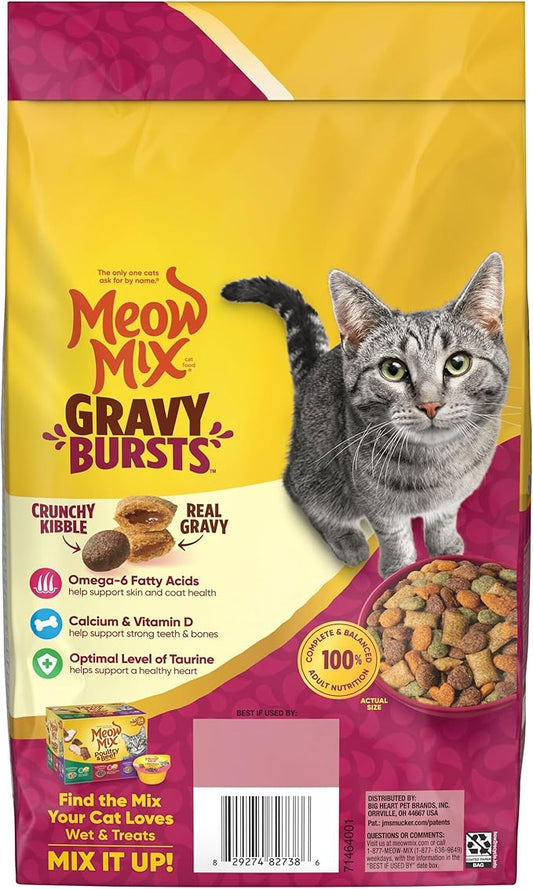 Meow Mix Gravy Bursts Dry Cat Food,Chicken,3 LB Bag,(Pack of 2)