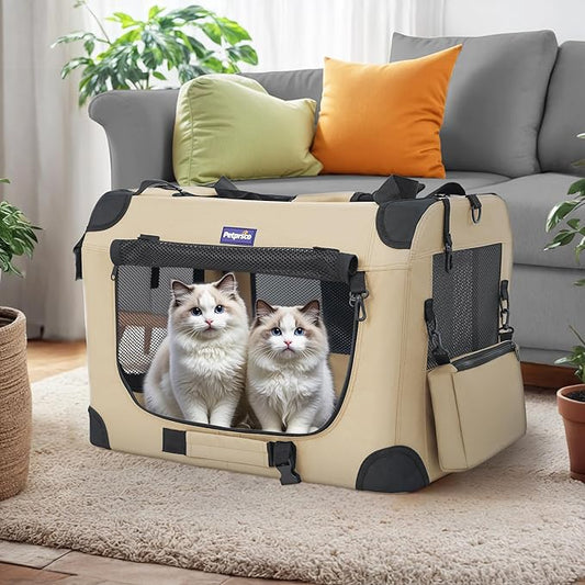 Petprsco Portable Collapsible Dog Crate, Travel Dog Crate 24x17x17 with Soft Warm Blanket and Foldable Bowl for Large Cats & Small Dogs Indoor and Outdoor