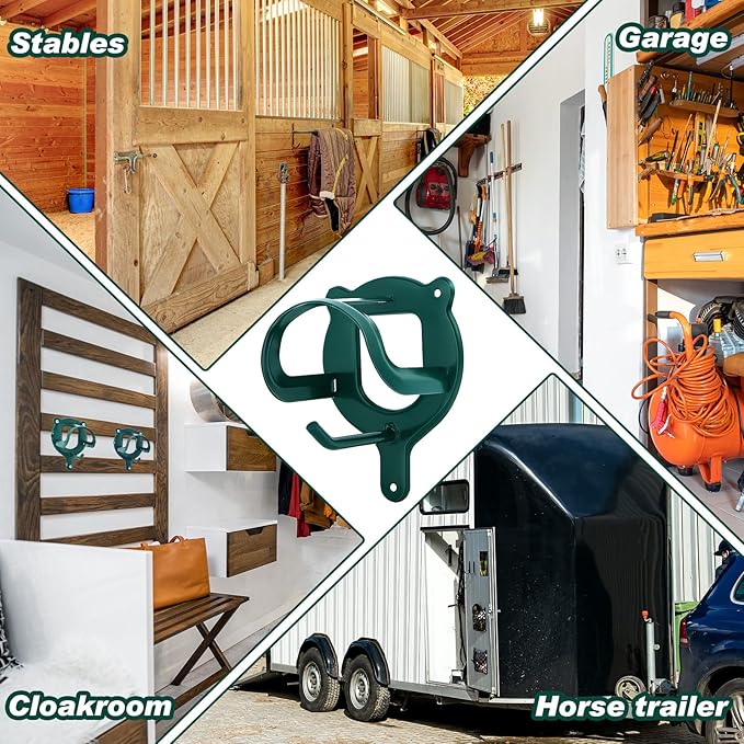 Dunzy 3 Counts Horse Bridle Rack Bracket Bridle Hooks Tack Storage Halter Hanger Metal Holder with Tubes and Screw for Horse Barn Supplies(Dark Green)