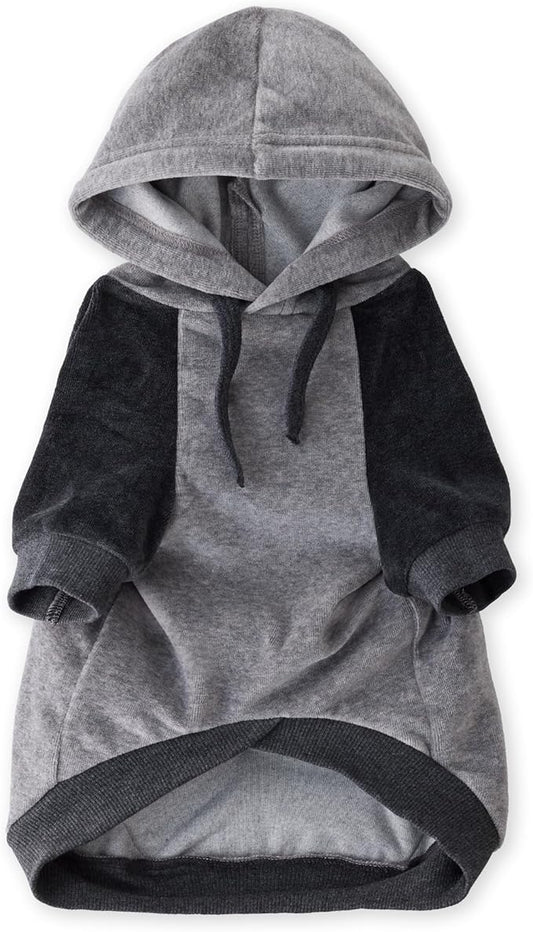 Pet Passion Cooper II Organic Cotton Velour Dog Hoodie Pet Coat for Small, Medium and Large Dogs, Heather Gray Color Block, XX-Large (70-110 lbs)