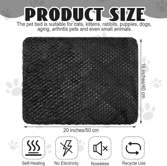 Drydiet 4 Pcs Self Heating Cat Pad Self Warming Cat Bed Dog Heating Pad Washable Thermal Pet Mat for Indoor Outdoor Pet 16 x 20 Inch Removable Non Slip(Black)