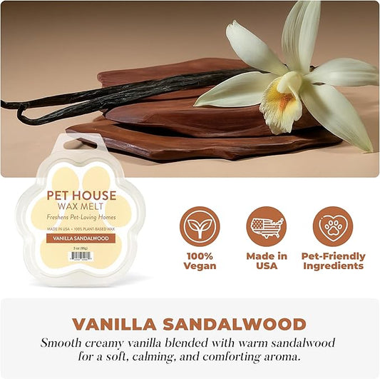 Pet House Scented Wax Melts Long-Lasting, Pet-Friendly Plant Based, Wax Melts for Home, Vanilla Sandalwood 3 OZ Each, 2 Pack