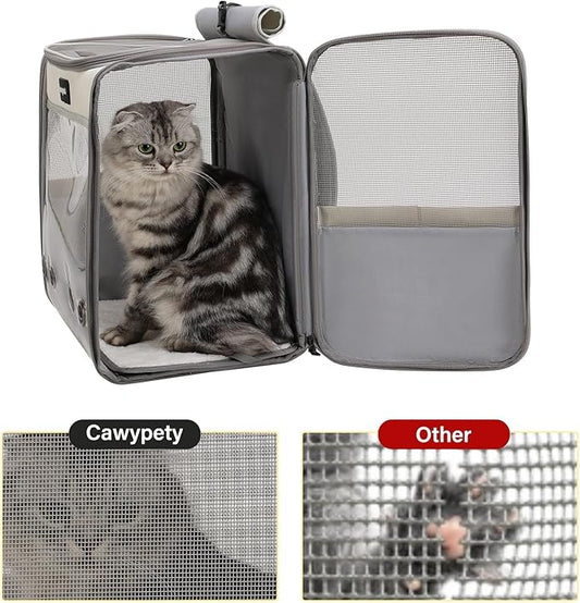 Cawypety Cat Carrier Backpack,Cat Carrier with Window Blind,Cat Backpack for Small Cats Dogs, Safety Straps, Collapsible, Breathability,Designed for Travel, Hiking, Outdoor,Car