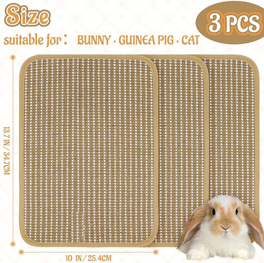 Rabbit Scratching Pad, Sisal Scratching Pad for Bunny, Guinea Pig, Cat. Resting Mats for Cages, Forage Grass Mat Indoor Essentials Accessories (3PCS)