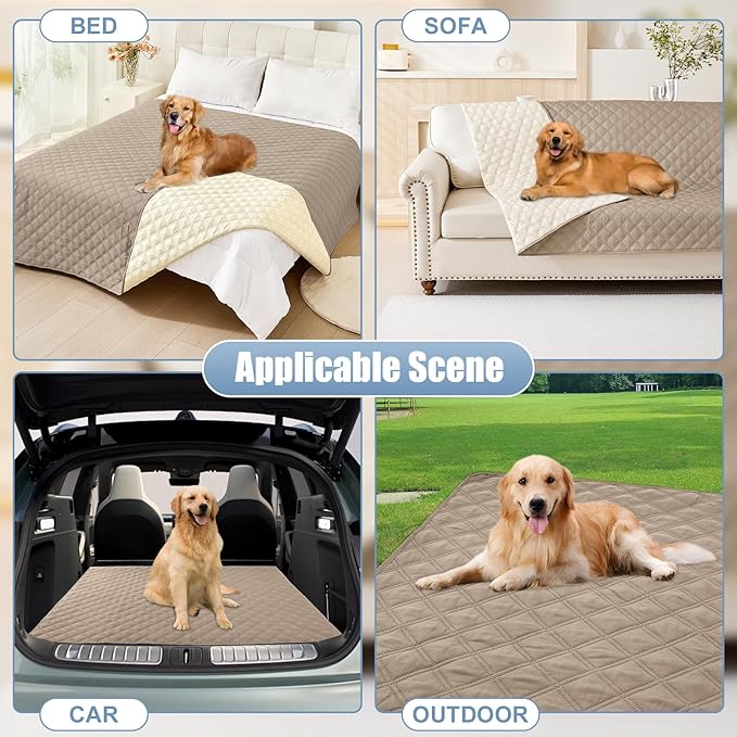 Smiry Waterproof Dog Bed Cover Pet Blanket, Soft Washable Dog Blanket for Furniture Bed Couch Sofa Reversible, Checkered (82"x82", Taupe/Beige)