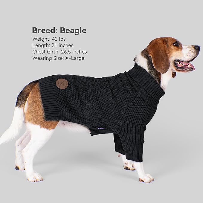 cyeollo Fleece Dog Sweaters for Medium Dogs Male, Stretchy Warm Turtleneck Doggy Clothes for Fall Winter Pullover Doggie Jacket Boy Thermal Knit Pet Apparel with Sleeves, Black XL