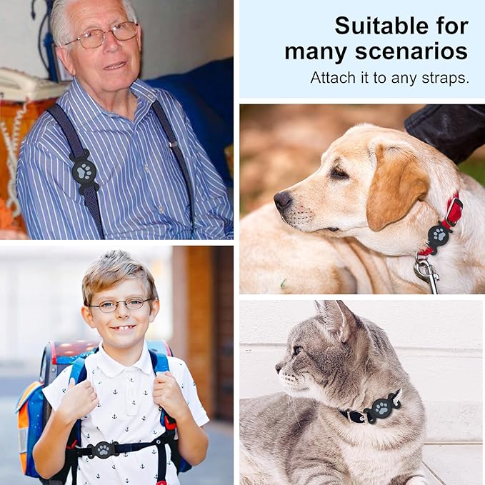 Waterproof Collar Holder Compatible with Airtag Gen 2/ Gen 1, Protective Anti-Lost Dog Collar for GPS Tracker, Silicone Cat Collar Holder for Pets (Black), Medium
